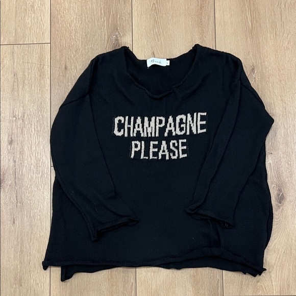 Sweaters - Black Sweater with 'Champagne Please' Text
